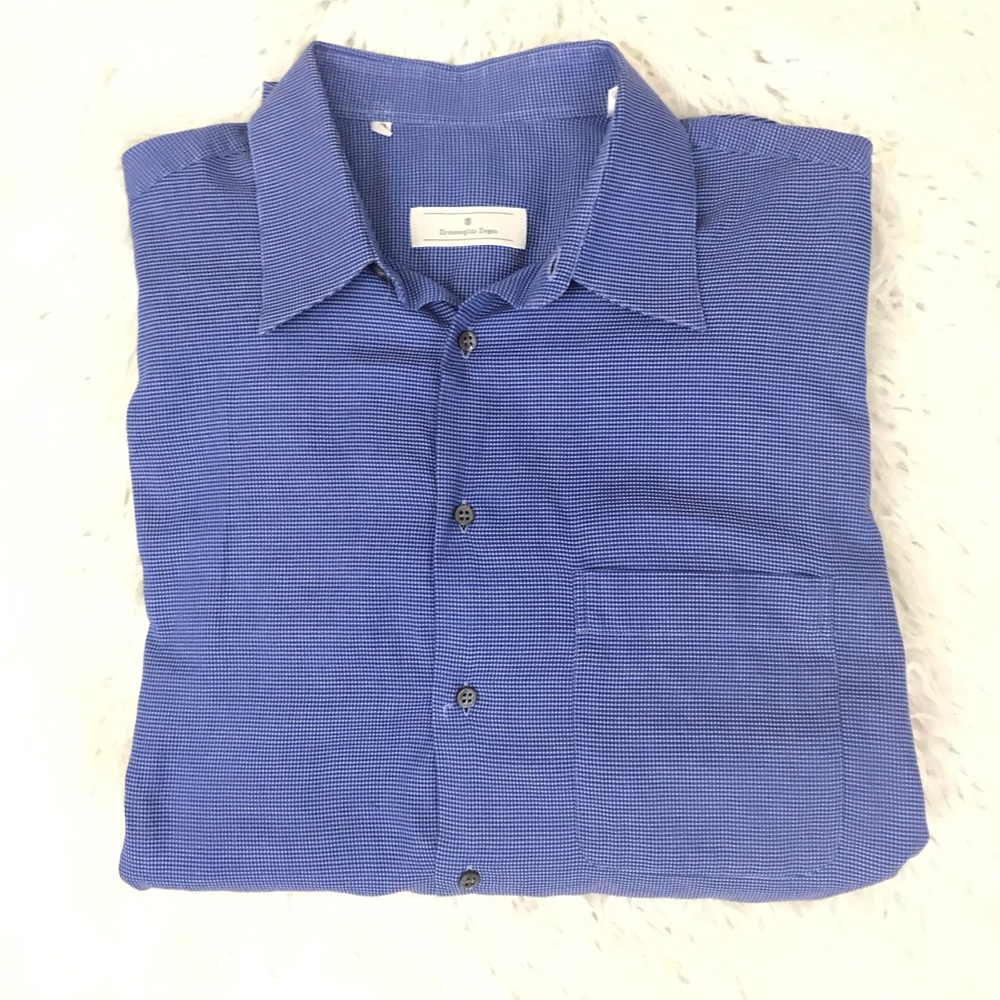 Ermenegildo Zegna blue checkered button down shirt